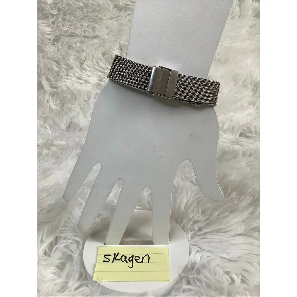Skagen Silver Stainless Steel Mesh Band Pave Crystal Analog Quartz Watch A5-8